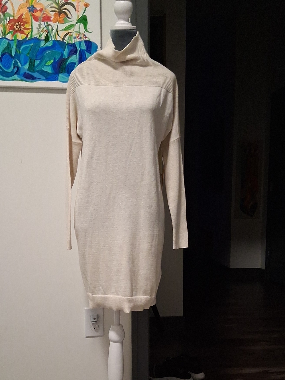 Lole Wear Cream Turtleneck Sweater Dress